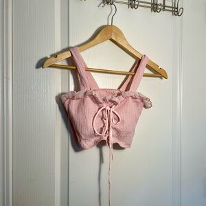 Pink Gauzy Cropped Ruffled Top
